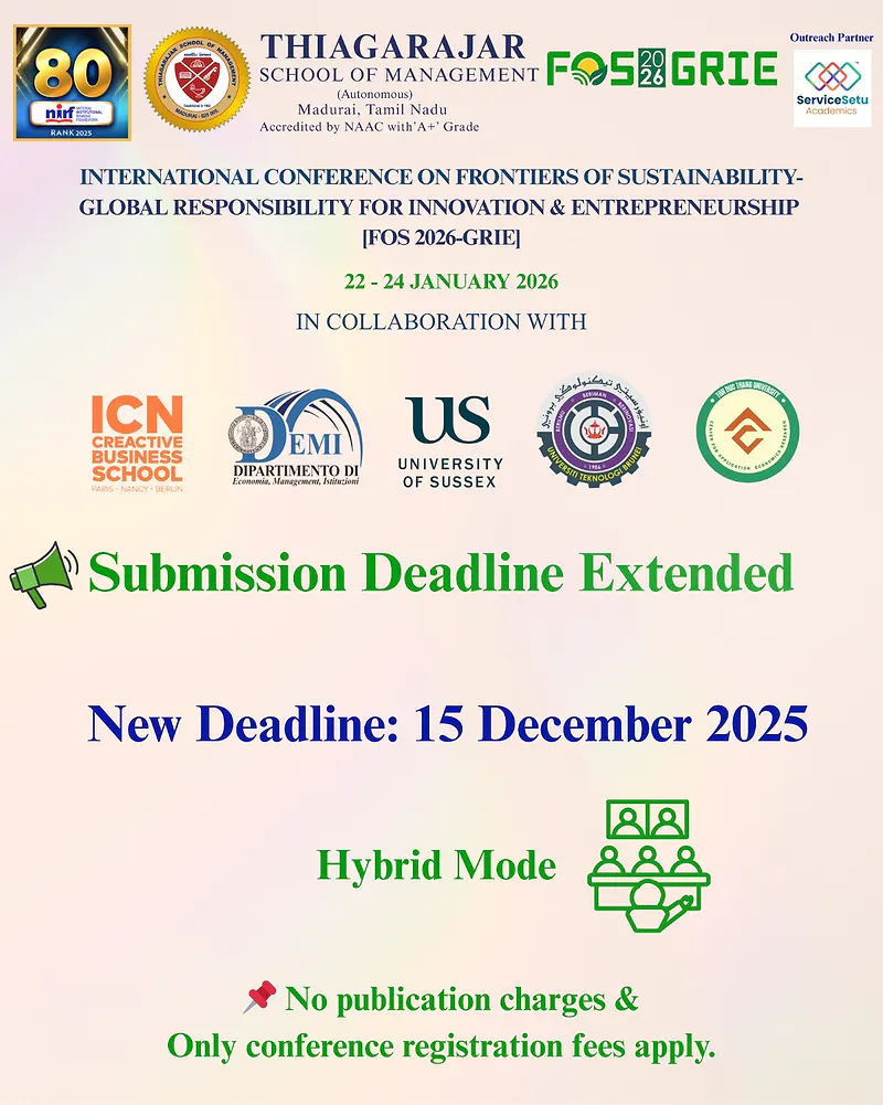 International Conference Frontiers of Sustainability – Global Responsibility for Innovation & Entrepreneurship (FOS 2026 – GRIE)