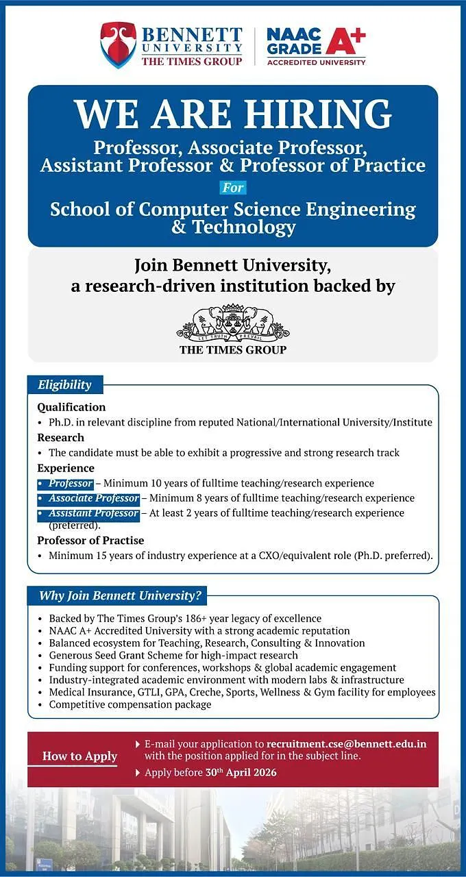 Faculty Recruitment 2026: Bennett University