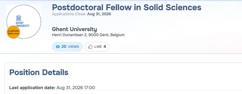 Ghent University Recruitment 2026: Research Fellowship in Solid Sciences