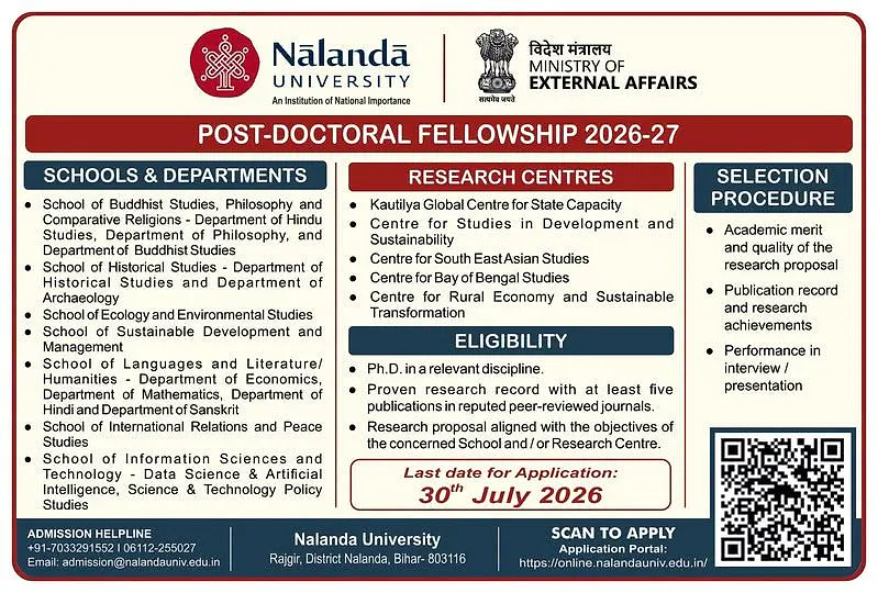 Post-Doctoral Fellowship 2026–27 at Nalanda University