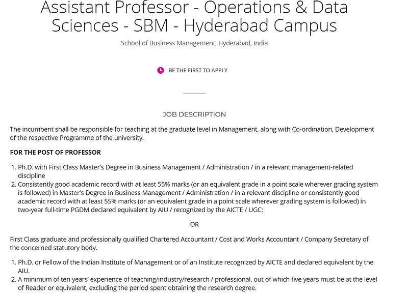 NMIMS Hyderabad Faculty Recruitment: Assistant Professor in Operations & Data Sciences