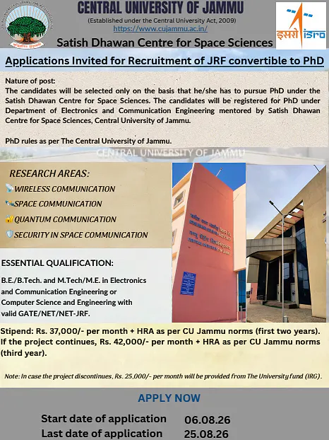 JRF Recruitment 2026 at Central University of Jammu – JRF Convertible to PhD