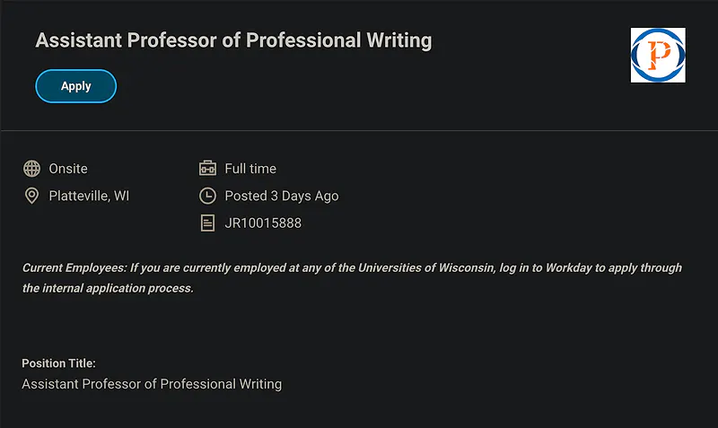 Assistant Professor of Professional Writing – University of Wisconsin-Platteville