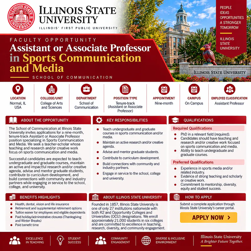 Assistant or Associate Professor – Sports Communication and Media – Illinois State University