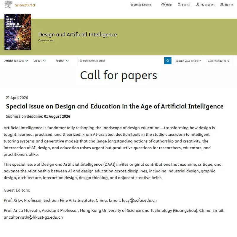 Special Issue on Design and Education in the Age of Artificial Intelligence
