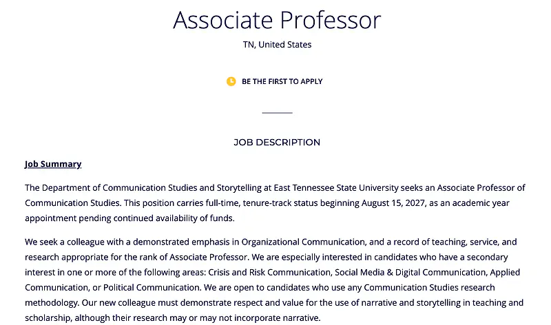 Associate Professor of Communication Studies – East Tennessee State University