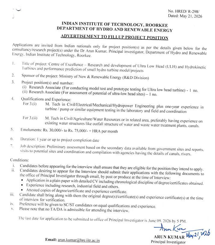 IIT Roorkee Recruitment 2026: Research Associate 