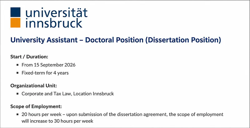 University Assistant – Doctoral Position – Universität Innsbruck