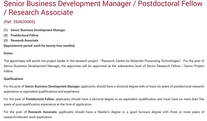 Hong Kong Polytechnic University Invites Applications for Senior Business Development Manager, Postdoctoral Fellow & Research Associate Positions
