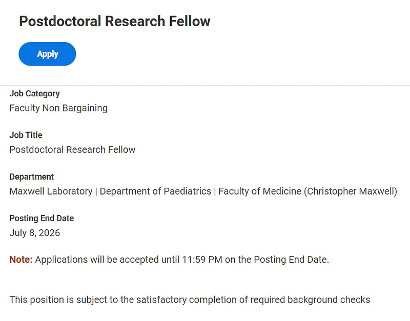 Postdoctoral Research Fellow Recruitment 2026 | University of British Columbia