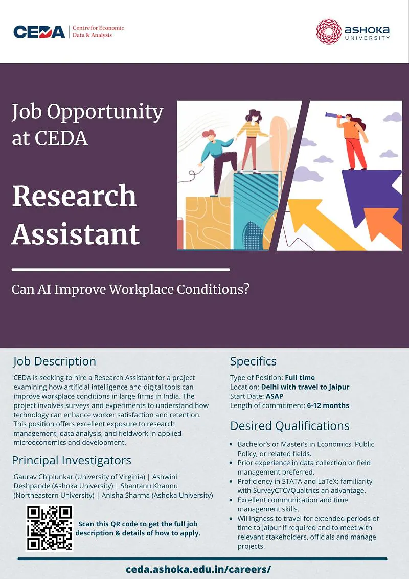 Hiring: Research Assistant at CEDA, Ashoka University