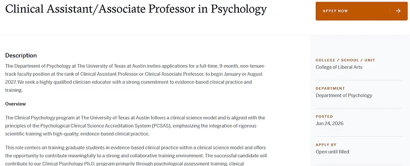 University of Texas at Austin Invites Applications for Clinical Assistant/Associate Professor in Psychology