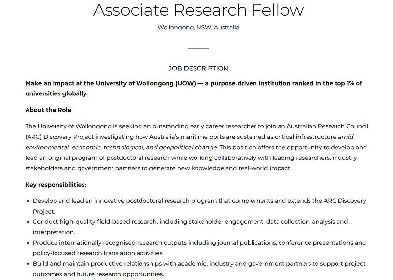 Associate Research Fellow – University of Wollongong