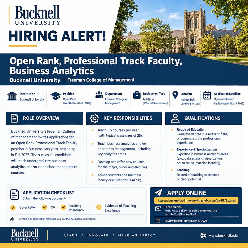 Open Rank, Professional Track Faculty, Business Analytics – Bucknell University