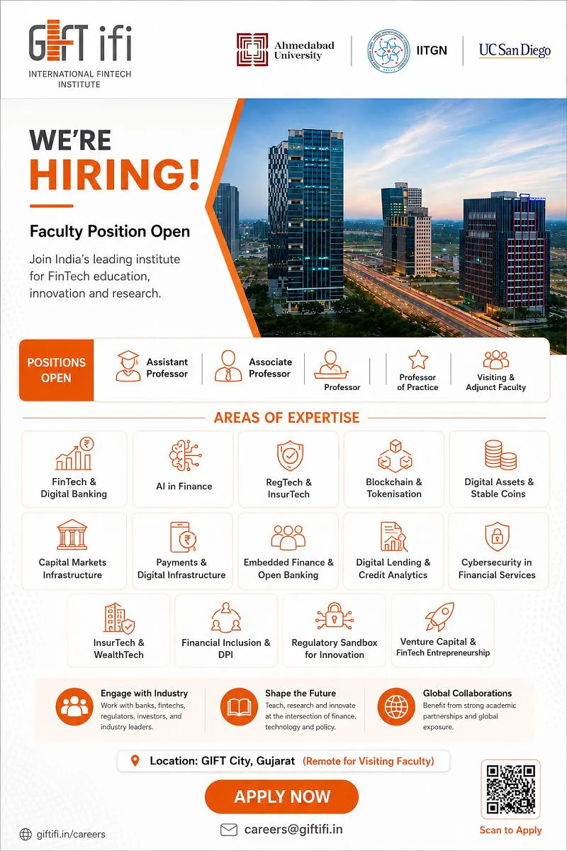 Faculty Positions Open at GIFT International FinTech Institute (GIFT IFI)