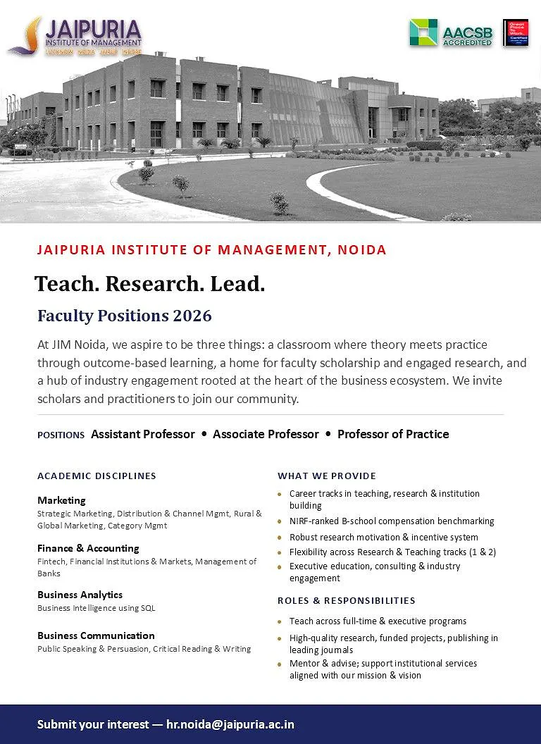 Faculty Recruitment 2026 | Jaipuria Institute of Management, Noida