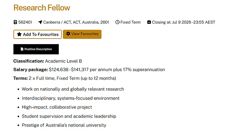 Research Fellow Opportunities 2026 at Australian National University (ANU), Australia