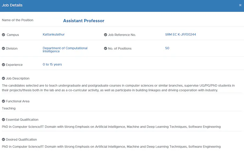 SRM Institute of Science and Technology Recruitment 2026