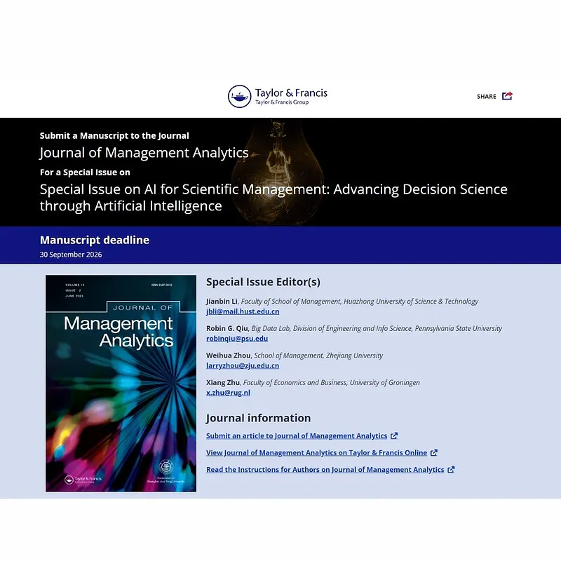 Special Issue on AI for Scientific Management: Advancing Decision Science through Artificial Intelligence
