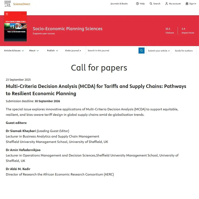 “Multi-Criteria Decision Analysis (MCDA) for Tariffs and Supply Chains: Pathways to Resilient Economic Planning”