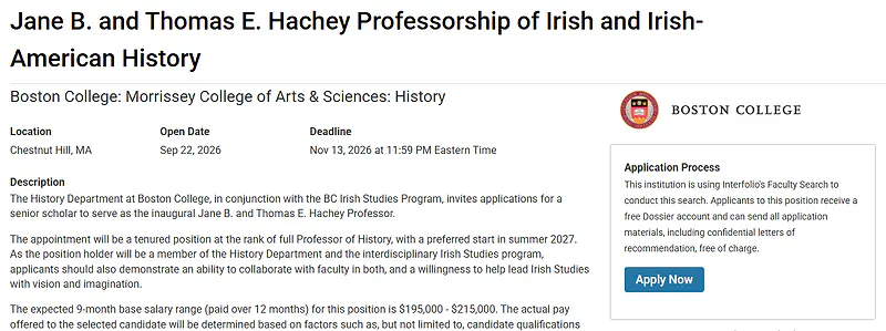 Jane B. and Thomas E. Hachey Professor of Irish and Irish-American History – Boston College
