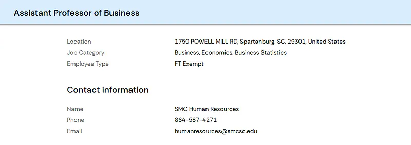 Assistant Professor of Business – Spartanburg Methodist College