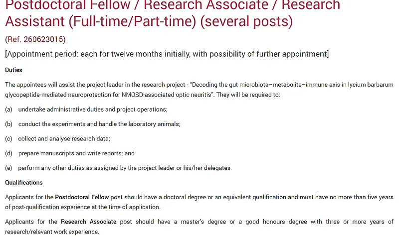 Postdoctoral Fellow / Research Associate / Research Assistant Recruitment 2026 at The Hong Kong Polytechnic University
