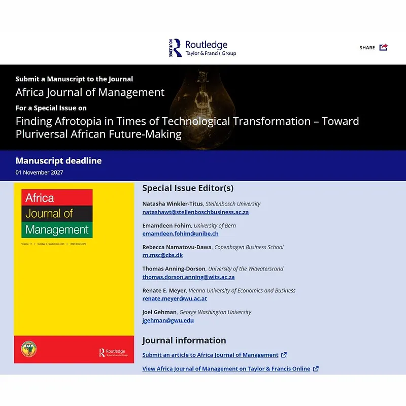 Finding Afrotopia in Times of Technological Transformation – Toward Pluriversal African Future-Making