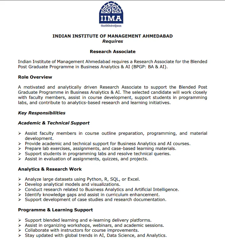 Research Associate Recruitment 2026 – IIM Ahmedabad (Business Analytics & AI)