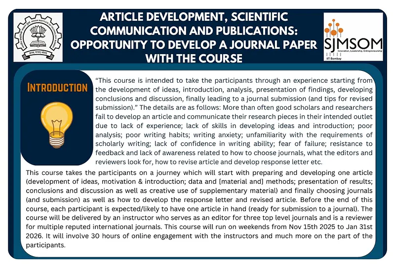 IIT Bombay Course: Article Development, Scientific Communication & Publications