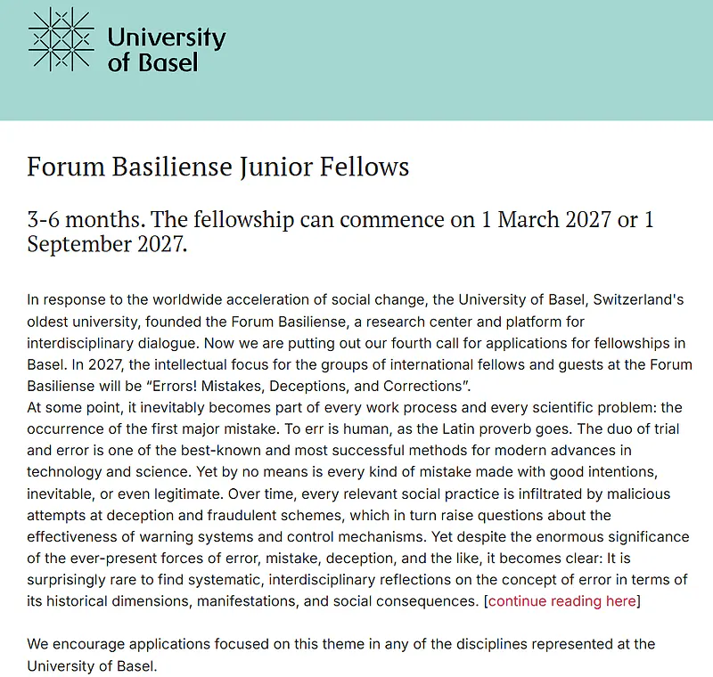 University of Basel Recruitment 2027: Forum Basiliense Junior Fellowships | 
