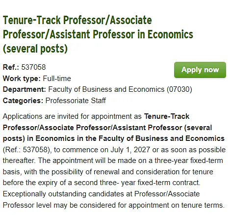 Faculty Opportunities: The University of Hong Kong (HKU)