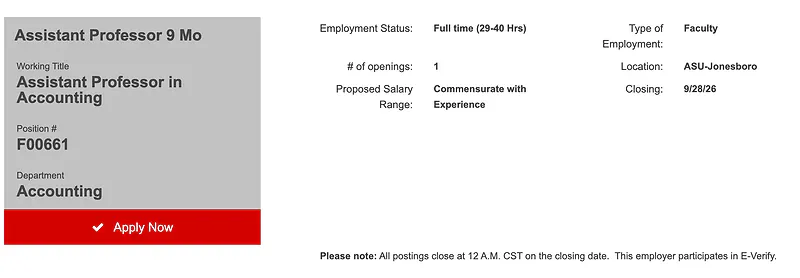 Assistant Professor in Accounting – Arkansas State University