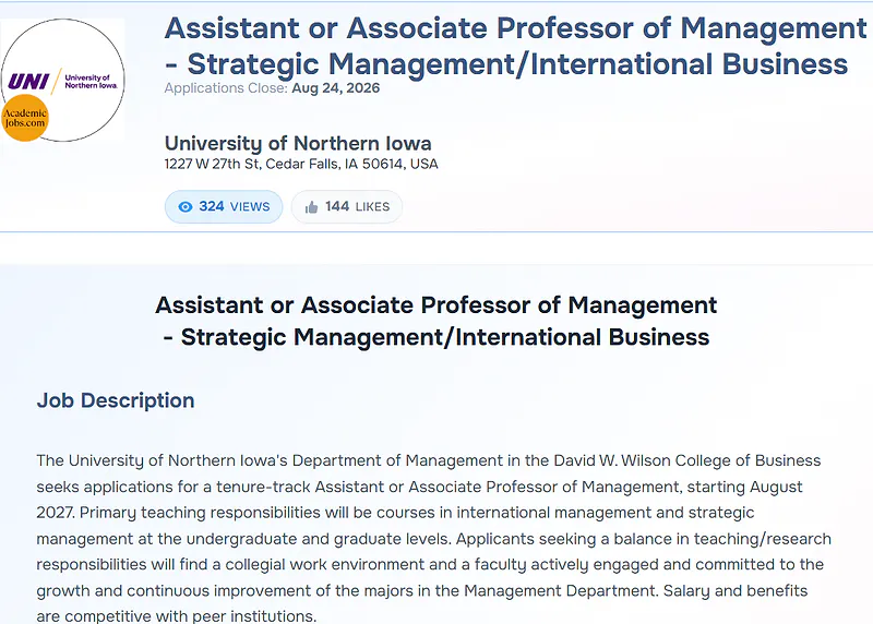 University of Northern Iowa Faculty Recruitment 2027