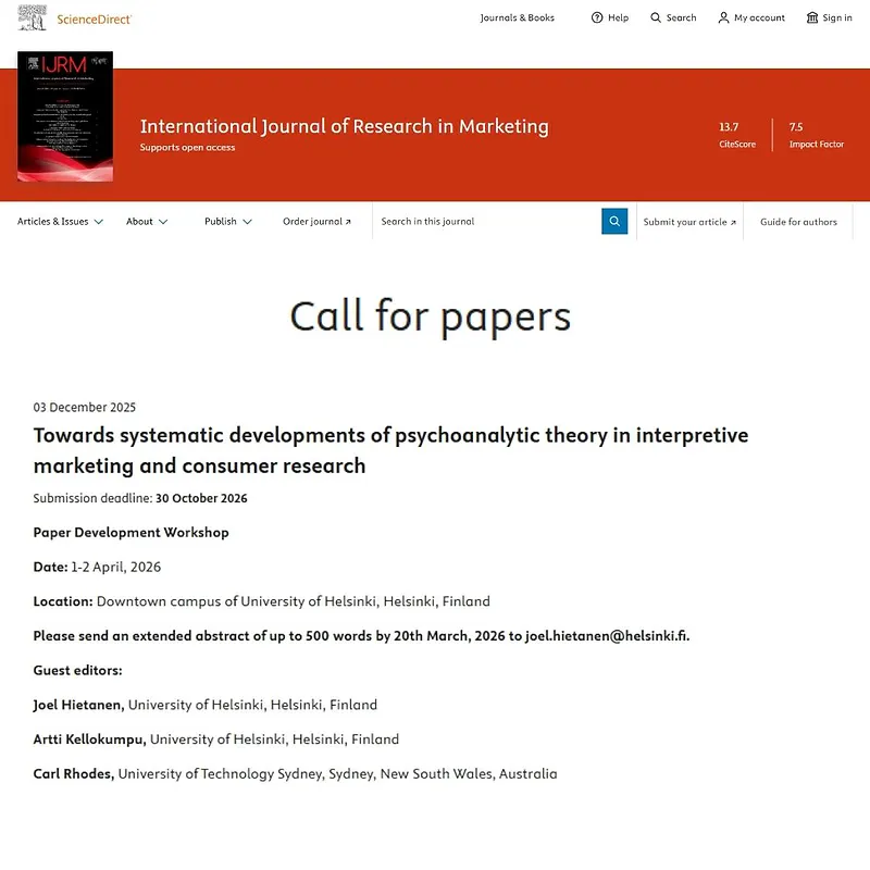 “Towards Systematic Developments of Psychoanalytic Theory in Interpretive Marketing and Consumer Research”*