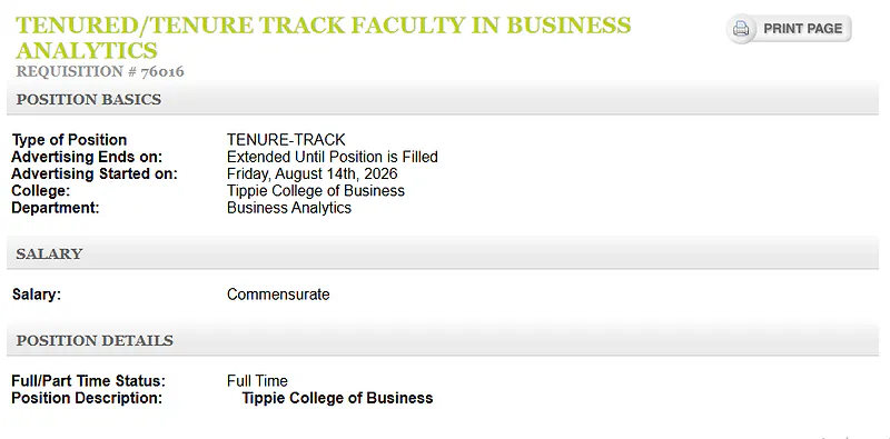Tenured / Tenure-Track Faculty in Business Analytics – University of Iowa