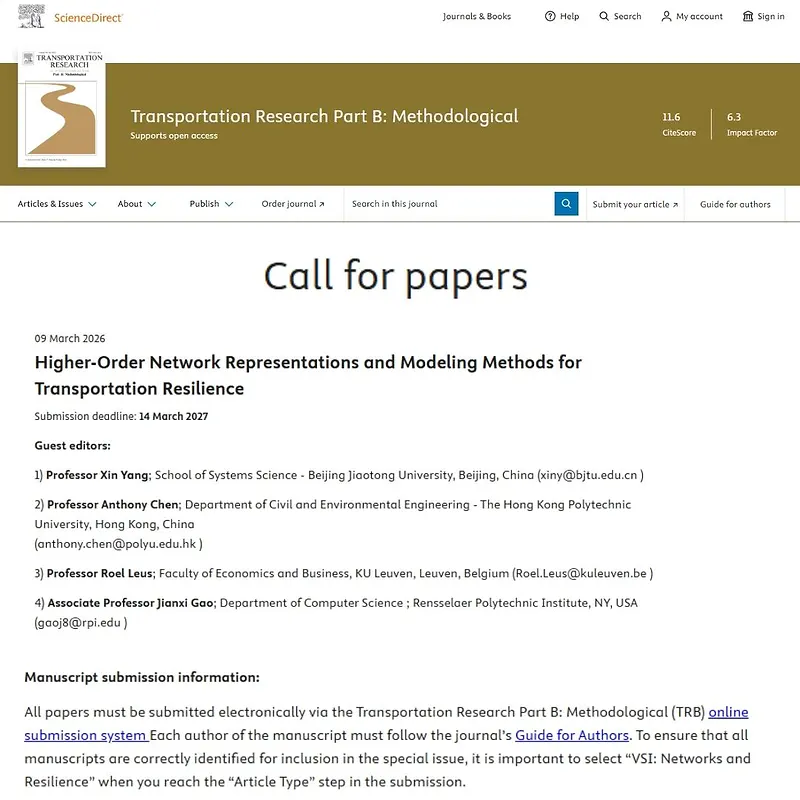 "Higher-Order Network Representations and Modeling Methods for Transportation Resilience"