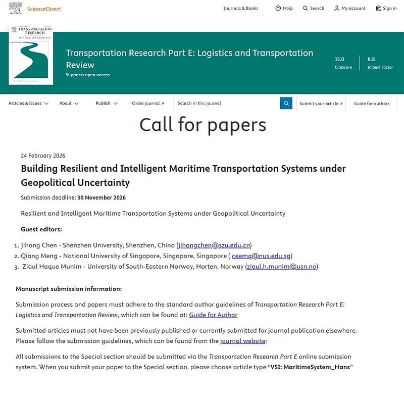"Building Resilient and Intelligent Maritime Transportation Systems under Geopolitical Uncertainty"