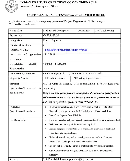 Project Engineer Recruitment 2026 – IIT Gandhinagar