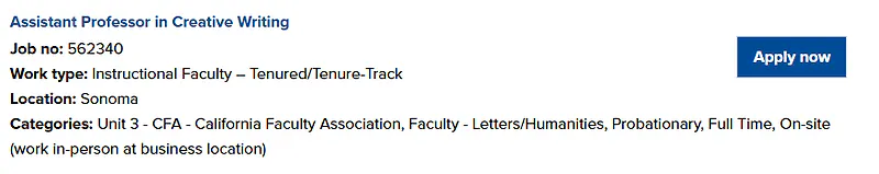 Assistant Professor in Creative Writing – Sonoma State University
