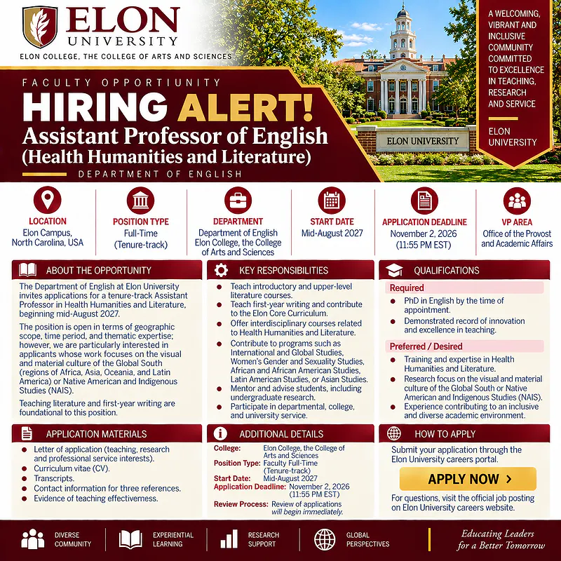 Assistant Professor of English (Health Humanities and Literature) – Elon University