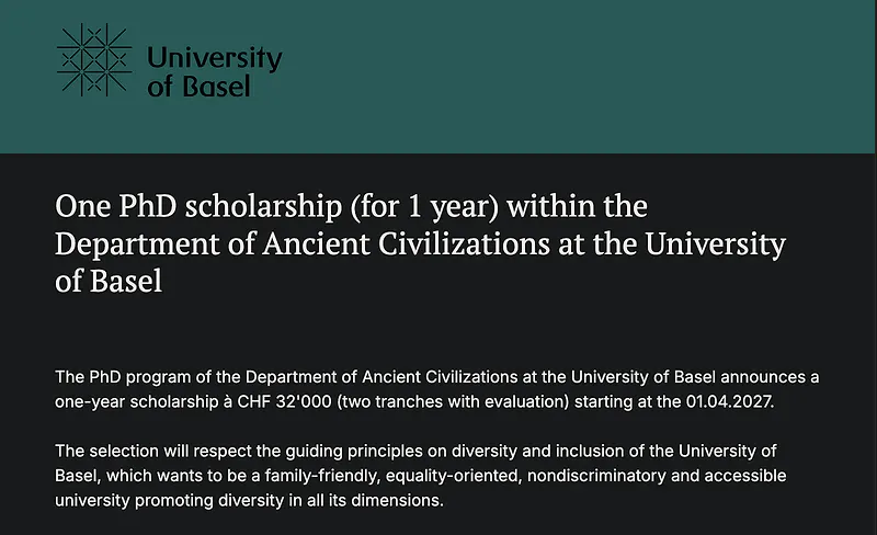 PhD Scholarship Opportunity: One-Year PhD Scholarship in Ancient Civilizations – University of Basel