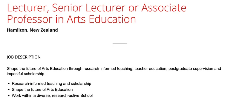 Lecturer, Senior Lecturer or Associate Professor in Arts Education – University of Waikato