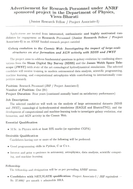 Visva-Bharati Recruitment 2026: Junior Research Fellow (JRF) / Project Associate-