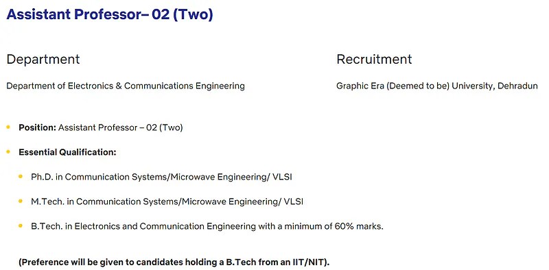Graphic Era (Deemed to be University) Recruitment 2026: Assistant Professor (Electronics & Communication Engineering) – Apply Now