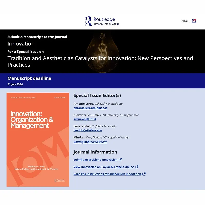 𝗧𝗿𝗮𝗱𝗶𝘁𝗶𝗼𝗻 𝗮𝗻𝗱 𝗔𝗲𝘀𝘁𝗵𝗲𝘁𝗶𝗰 𝗮𝘀 𝗖𝗮𝘁𝗮𝗹𝘆𝘀𝘁𝘀 𝗳𝗼𝗿 𝗜𝗻𝗻𝗼𝘃𝗮𝘁𝗶𝗼𝗻: 𝗡𝗲𝘄 𝗣𝗲𝗿𝘀𝗽𝗲𝗰𝘁𝗶𝘃𝗲𝘀 𝗮𝗻𝗱 𝗣𝗿𝗮𝗰𝘁𝗶𝗰𝗲𝘀