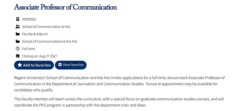 Associate Professor of Communication – Regent University