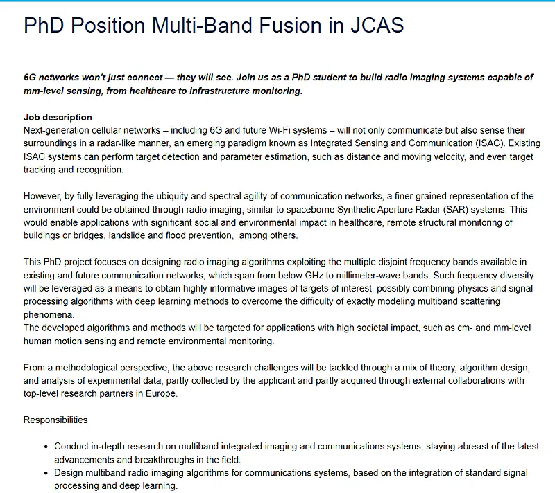 PhD Opportunities 2026 | Multi-Band Fusion in JCAS & Unconventional Phased Array Topologies at TU Delft