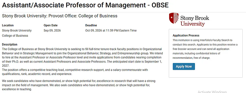 Three Business Faculty Positions – Stony Brook University