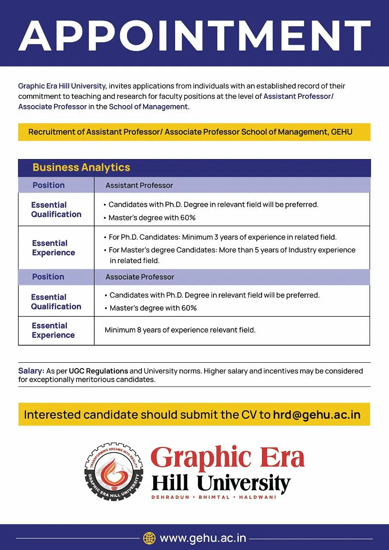 Faculty Recruitment: School of Management | Graphic Era Hill University